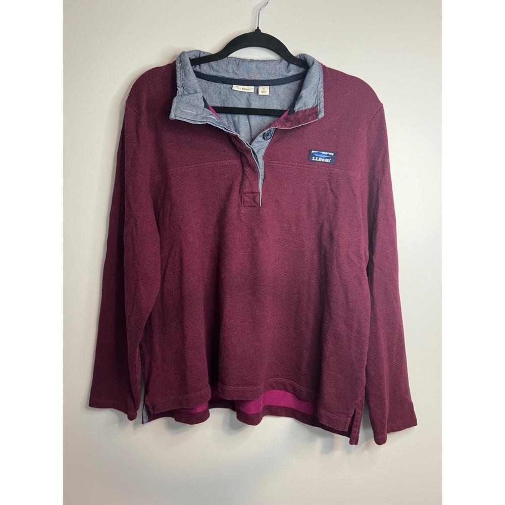 LL Bean Womens Pullover Button‎ Collar Long Sleeve Top Fall Burgundy/ Red W XL